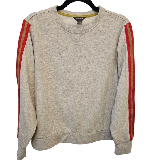 Eddie Bauer Medium Cotton Blend Stripe Grey Sweatshirt - Picture 1 of 8